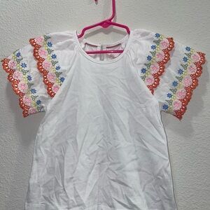 Mini Boden Red and White Short Sleeve Tee with Embroidered Details